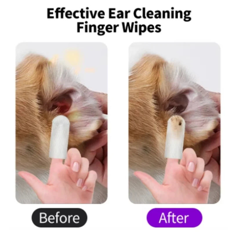 Pet Ear Cleaning Wipes – Disposable Finger Cover Wipes for Dogs & Cats (50 pcs)