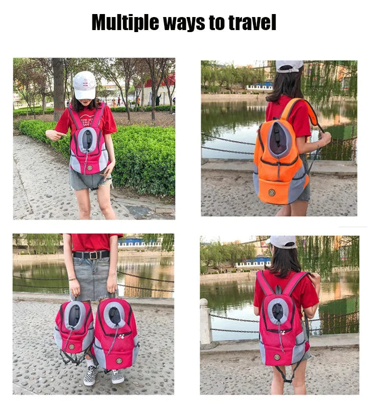 Breathable Pet Backpack Carrier – Front & Back Wear with Reflective Strips for Dogs & Cats