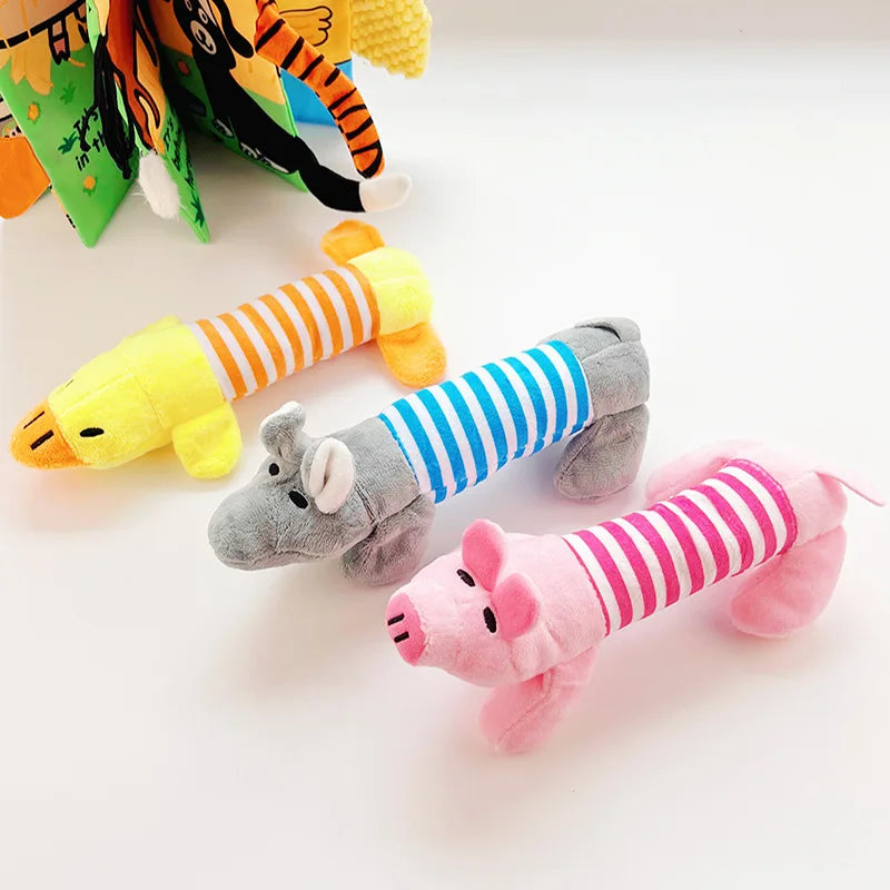 Plush Squeaky Dog Toys – Cute Elephant, Duck & Pig Chew Molar Toys for Dogs & Cats