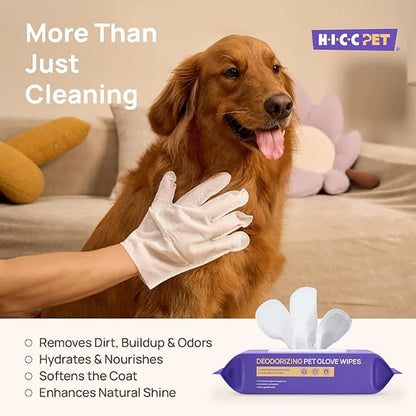 Aloe Pet Grooming Glove Wipes – Rinse-Free Moisturizing & Deodorizing Wipes for Dogs, Cats & Horses