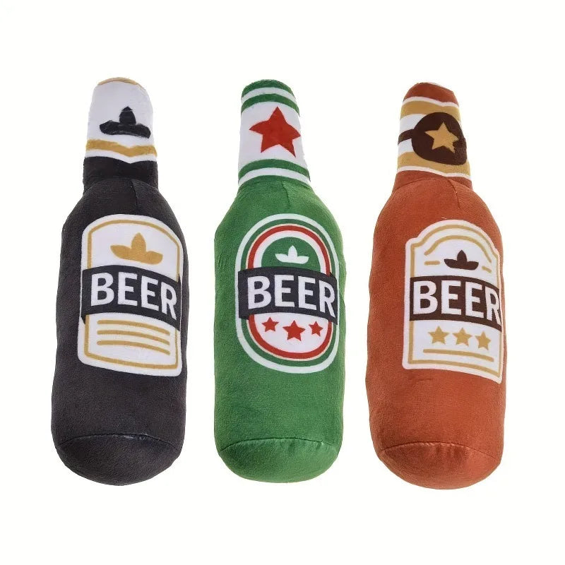 Beer Bottle Squeaky Dog Toy — Interactive Chew Toy