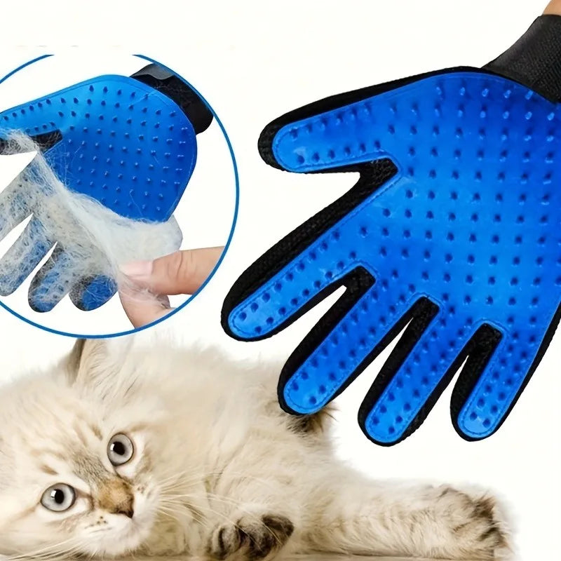 2-in-1 Pet Grooming Gloves Set–Silicone Massage & Hair Removal Gloves for Dogs&Cats,Deshedding Glove Brush for Bathing & Bonding