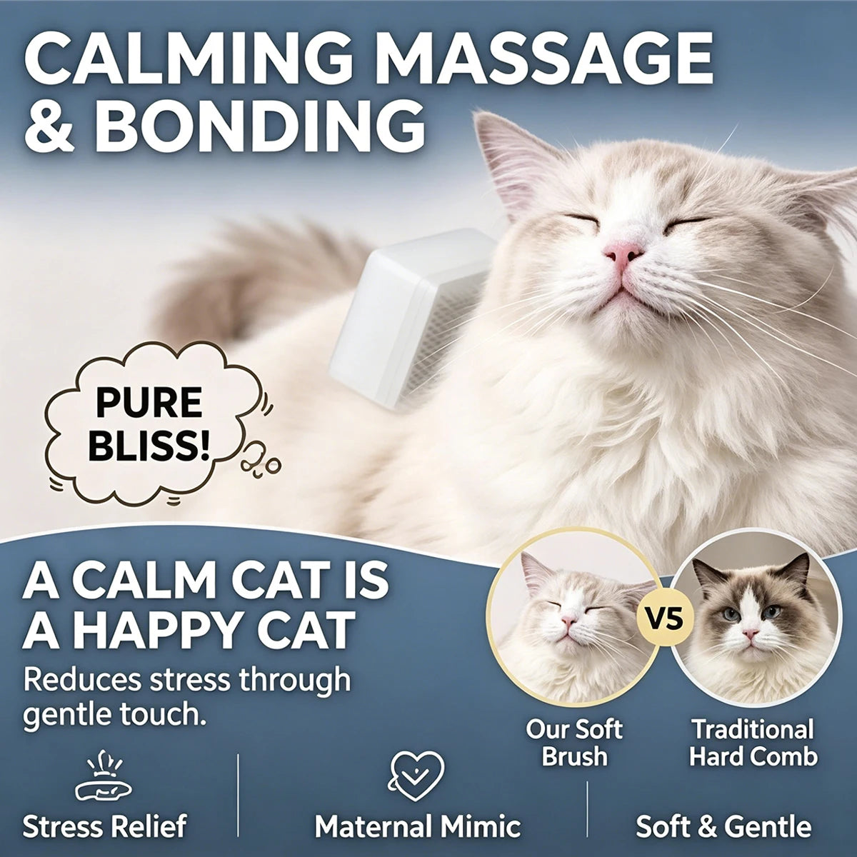 Cat Tongue Grooming Brush – Stress Relief Massage & Deshedding Comb for Cats